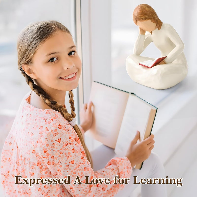 Cuayaes Reading Thinker Statue Book Lover Gifts for Women Readers, Graduates, Students, Teachers, Bookshelf Decor Aesthetic Sculpture Home Decor for Shelves Desk Office Living Room - Image 2